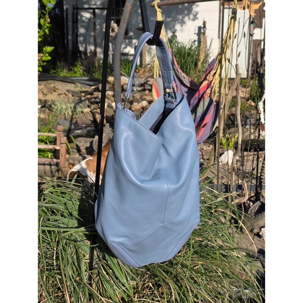 Pour La Victoire Blue Leather Hobo Shoulder Bag Slouchy Large Tote